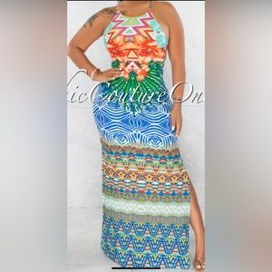 MULTI-COLOR PRINT STRAPPY BACK MAXI DRESS